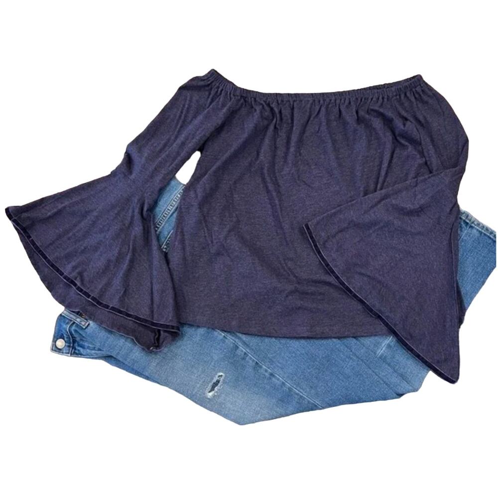 NWT LOFT Purple W/Velvet Sleeve Trim Off the Shoulder Boho Top - SIZE SMALL